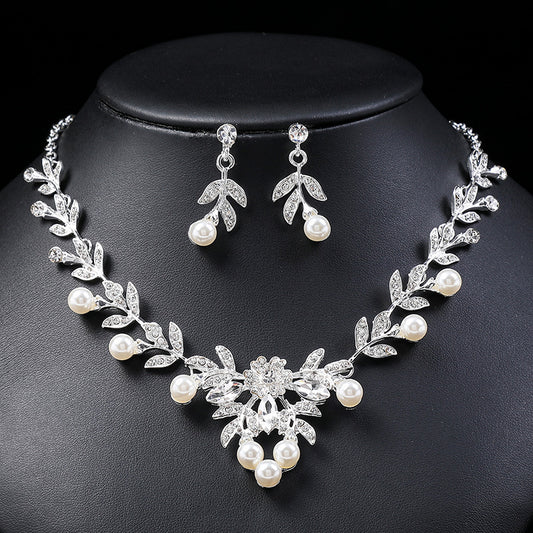 Bridal Necklace Earrings Set Pear Clavicle Chain Female Two-piece Set