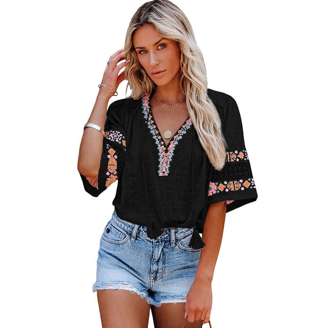 Women's Fashion Embroidered Loose Casual Top
