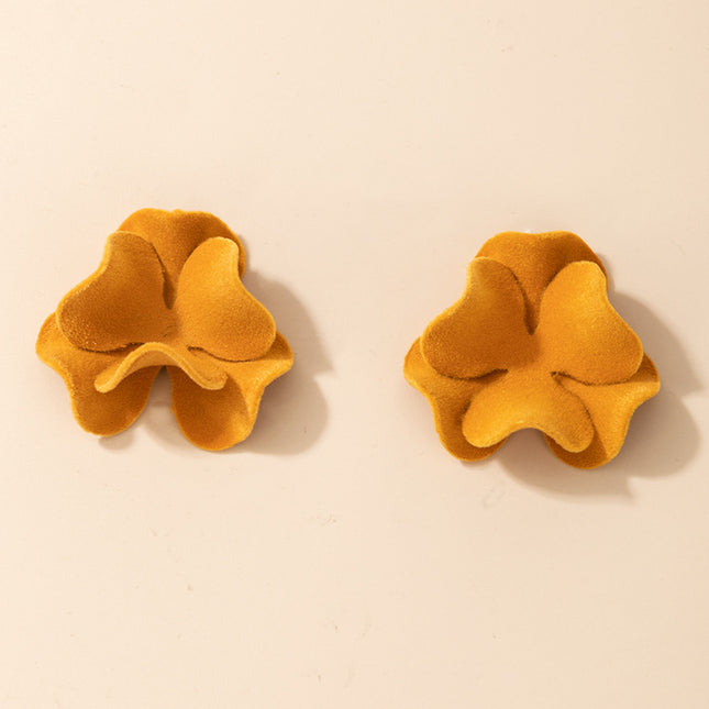 Großhandelskleeblatt-Gelb-Imitat-Veloursleder-Blumenbolzen-Ohrringe