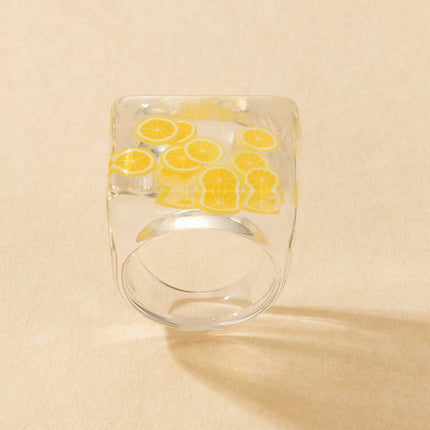 Resin Ring Inlaid Rice Beads Lemon Color Ring