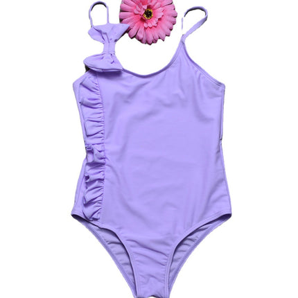 Wholesale Children's Purple One Piece Ruffled Backless Swimsuit