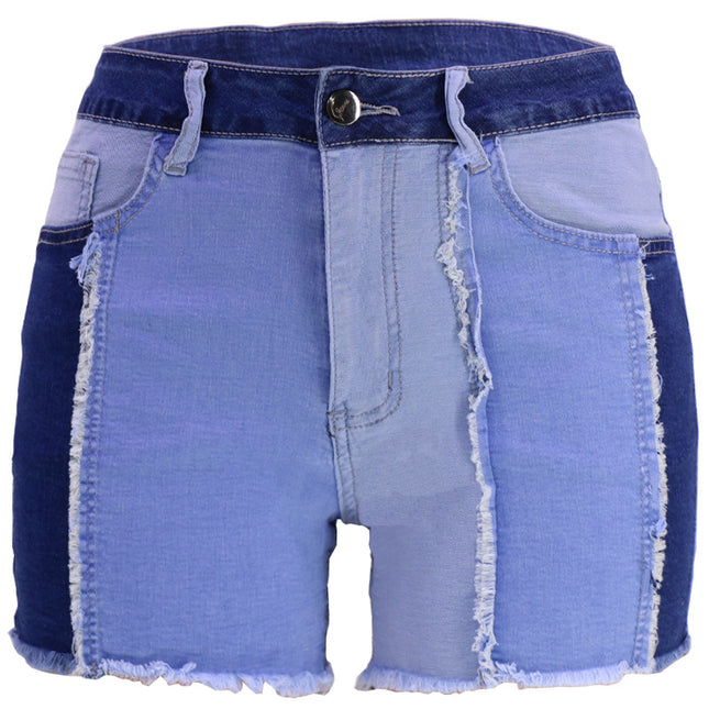 Wholesale Ladies High Waist Elastic Slim Loose Stitching Denim Shorts