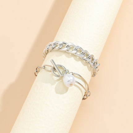 Simple Imitation Pearl Pendant Bracelet Set Metal Chain Jewelry