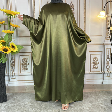 Wholesale Shiny Satin Round Neck Islamic Costume Dress