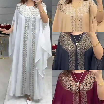 Wholesale Middle East Muslim Women's Chiffon Ironing Rhinestone Dress Robe Two Piece Set