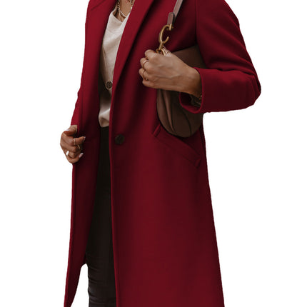 Abrigo de lana largo medio con solapa de color liso para mujer de otoño invierno