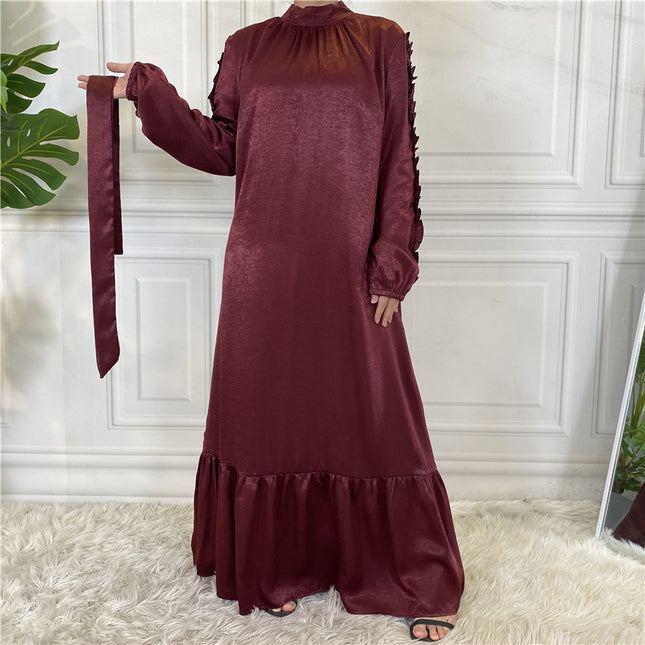 Muslim Ladies Large Hem Pleated Long Sleeve Dress For Women