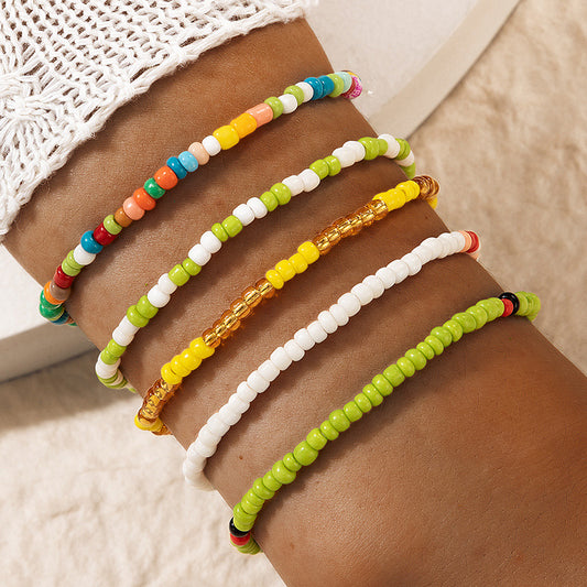 Wholesale Fashion Boho Style Contrasting Color Bead Resin Bracelet 5pcs