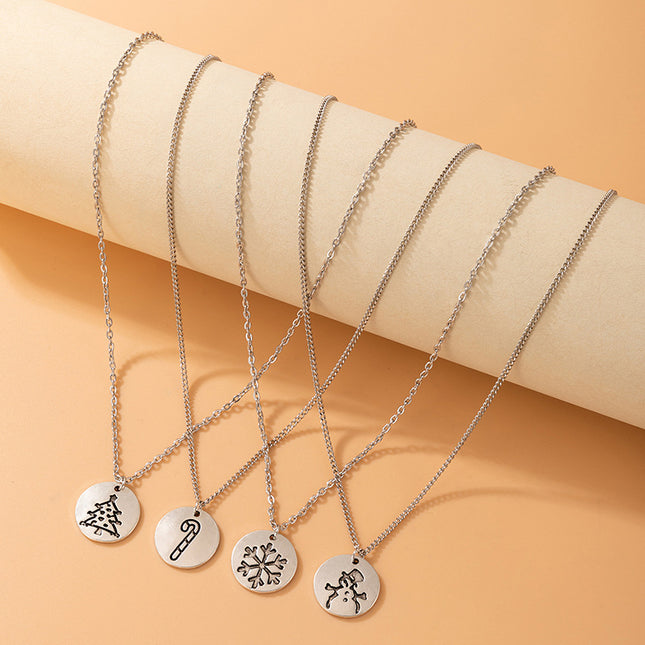 Weihnachts-Schneeflocke-Halsketten-Set aus vier geometrischen runden Schneemann-Halsketten-Set