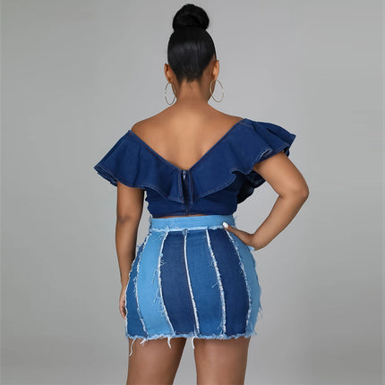 Wholesale Women's Sexy Elastic Denim Short High Waist Bag Hip Skirt