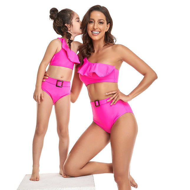 Mother and Daughter Parent-child Cross Shoulder Split Swimsuit