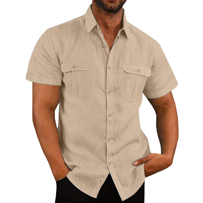 Camisa casual de manga corta con dos bolsillos de verano para hombre