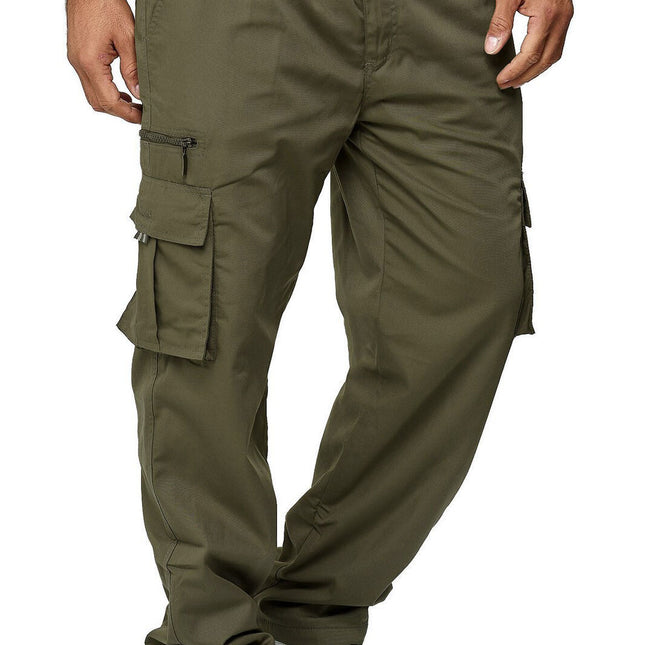 Pantalones de entrenamiento rectos sueltos con varios bolsillos para hombre