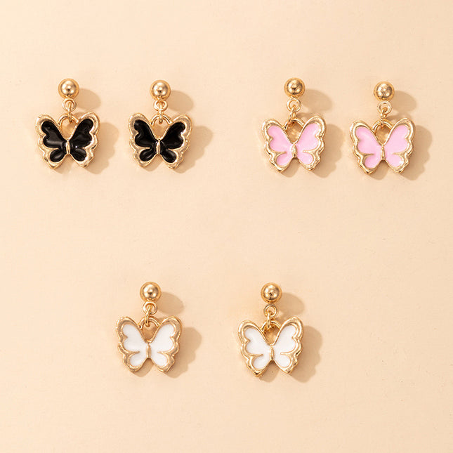 Oil Drop Butterfly Geometric Animal Three-Piece Earrings