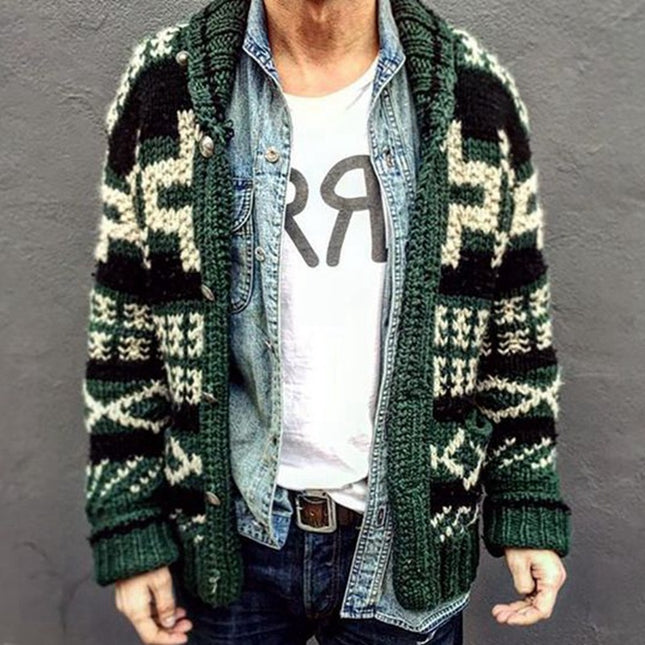 Wholesale Men's Fall Winter Long Sleeve Jacquard Lapel Cardigan Sweater