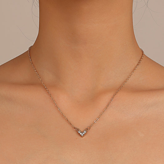 Fashion Heart Pendant Clavicle Chain Rhinestone Heart Necklace