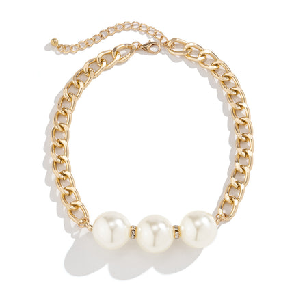 Chunky Chain Necklace Imitation Pearl Rhinestone Clavicle Chain