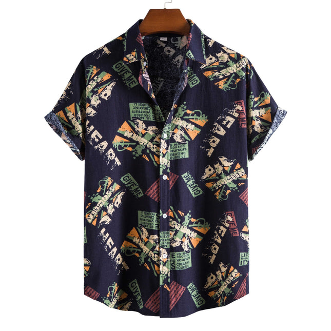 Wholesale Men's Summer Fashion Plus Size Short Sleeve Printed Lapel Shirt