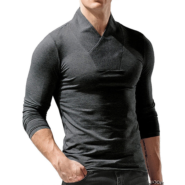 Wholesale Men's Fall Winter Solid Color Long Sleeve T-Shirt Slim Tops
