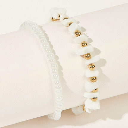 White Rubble Small Gold Bead Beaded Double Layer Anklet
