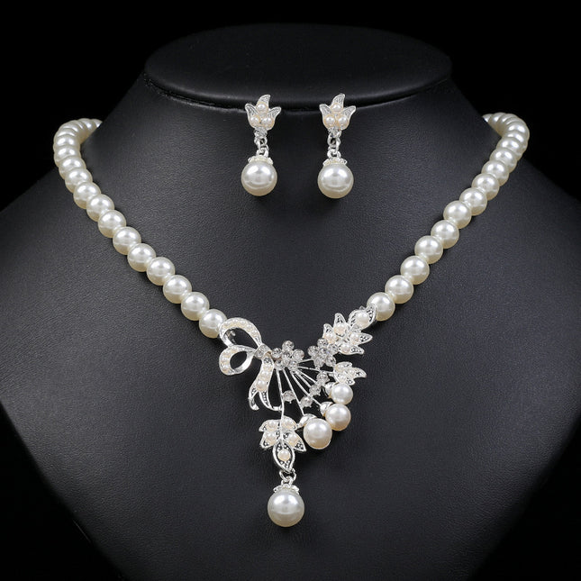 Perlenkette Ohrringe Set Mode Legierung Tropfenform Blume Brautschmuck