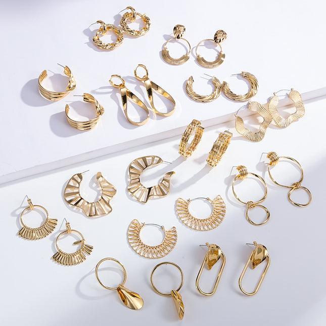 Wholesale Metal Gold Plated Ear Ambient Geometric Earrings
