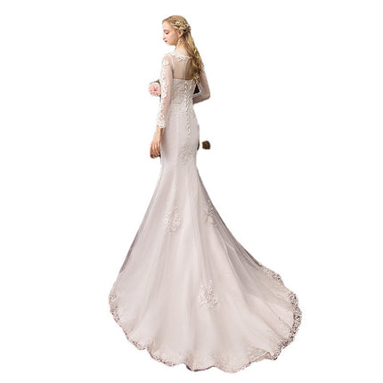 Wholesale Bride's Main Yarn Small Slim Tail Long Sleeves Wedding Dress
