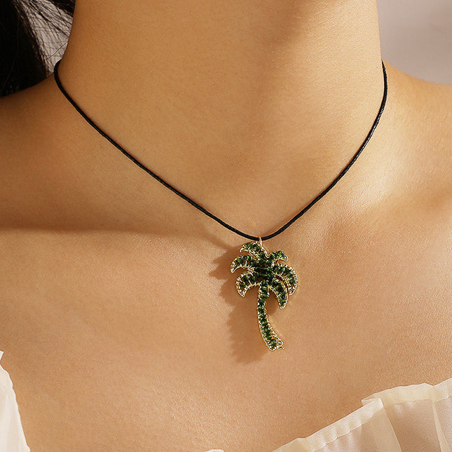 Green Rhinestone Coconut Irregular Clavicle Chain Necklace