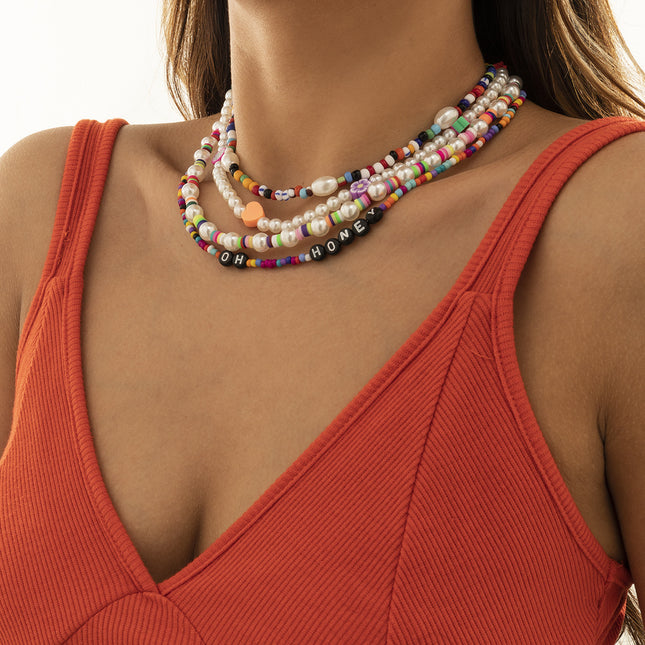 Herz kontrastierende Farbe Reisperlen Polyester Nachahmung Perlenkette