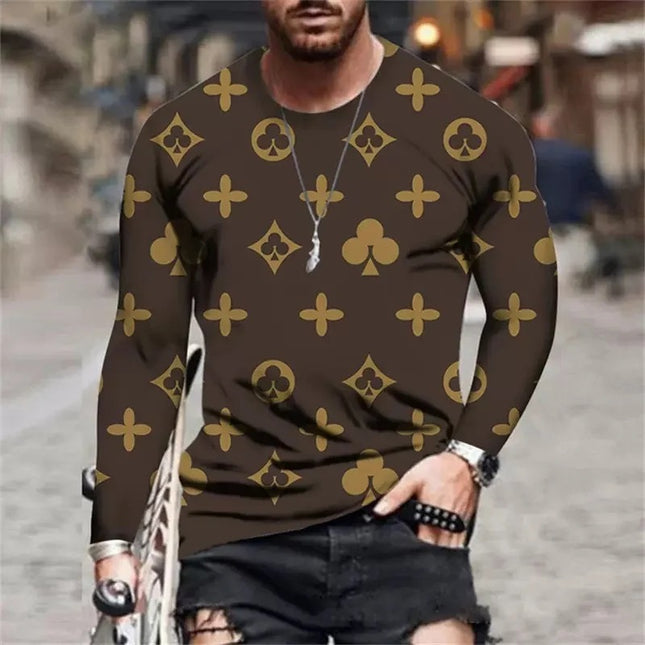 Men's Long Sleeve T-Shirt Washed Distressed Printed Round Neck
