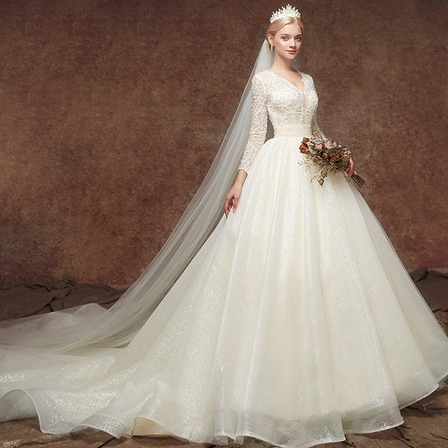 Wholesale Bridal Trailing Long Sleeve Slimming Wedding Dress