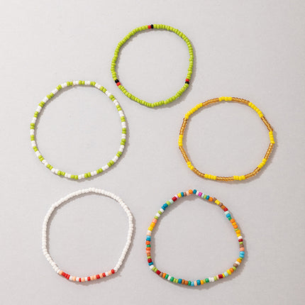 Wholesale Fashion Boho Style Contrasting Color Bead Resin Bracelet 5pcs