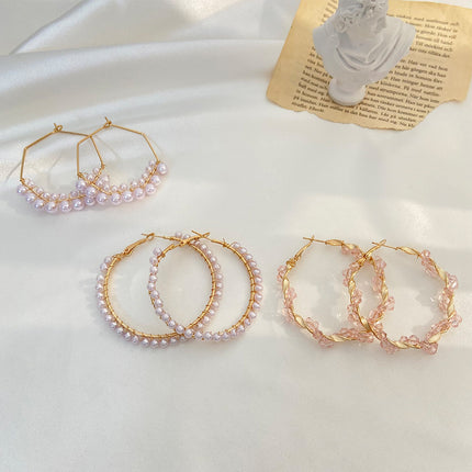 Pendientes de perlas de aro simples en forma de C 3 pares