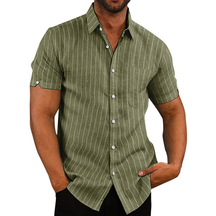 camisa a rayas de verano con solapa y manga corta para hombre