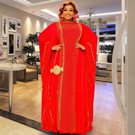 Wholesale Muslim African Women's Iorning Rhinestone Chiffon Robe Dress Two Piece Set