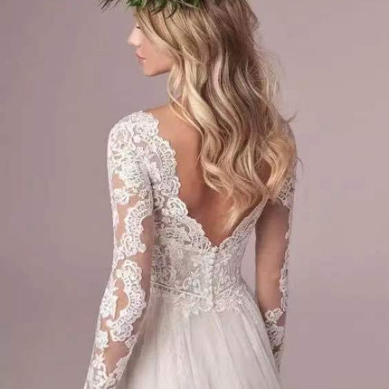 Wholesale Bride Off Shoulder Sleeves A-Line Skirt Tail Slim Wedding Dress