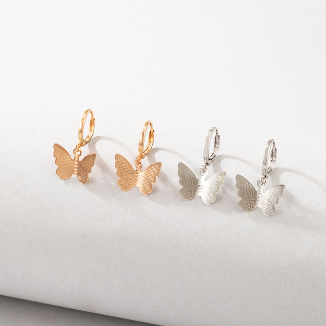 Simple Gold and Silver Contrasting Color Alloy Animal Butterfly Earring Set