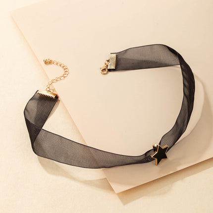 Großhandelsmode-Schwarz-Tropföl-Pentagramm-Maschen-Kragen-Halskette