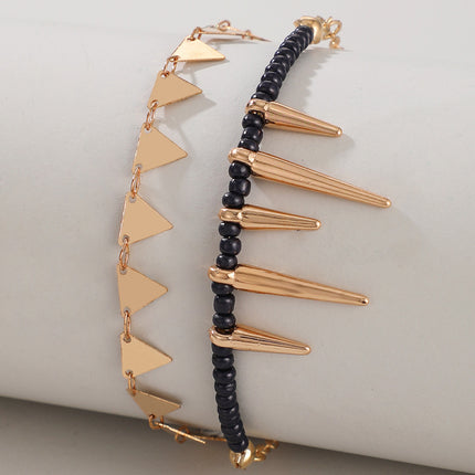 Personalized Bullet Triangle Black Rice Bead Beaded Anklet Set of Two