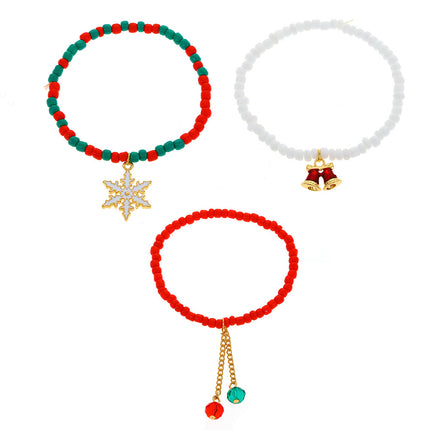 Christmas Colorful Rice Beads Snowflake Bell Bracelet
