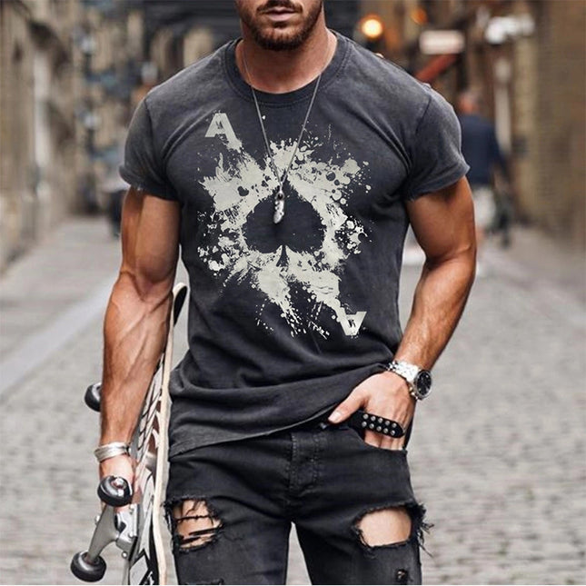 Wholesale Men's Short Sleeve Ace of Spades Printed Short Sleeve T-Shirt