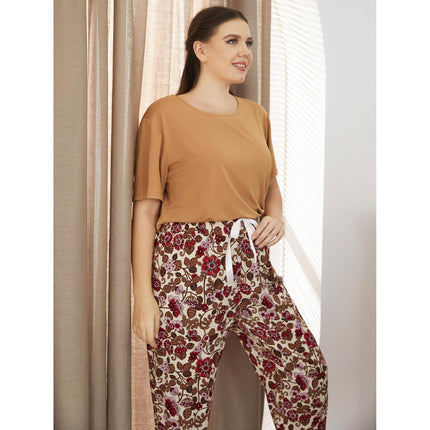 Großhandel Damen Plus Size Homewear Frühling Sommer Kurzarm Blumenhose Pyjama Set