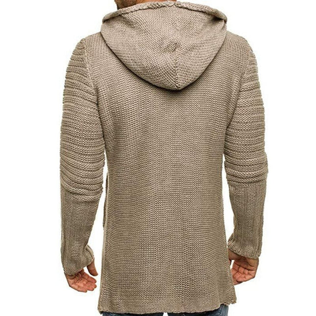 Whoesale Men's Fall Winter Button Cardigan Mid Length Hooded Sweater Jacket