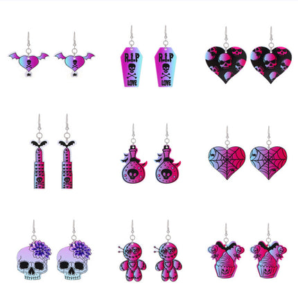 Wholesale Halloween Dark Skull Heart Shape Funny Spider Earrings