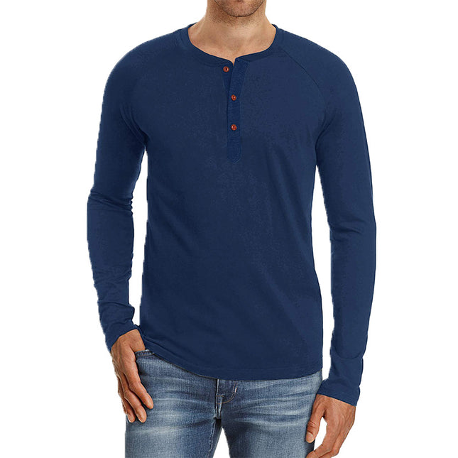 Wholesale Men's Long Sleeve Top Solid Color Casual T-Shirt