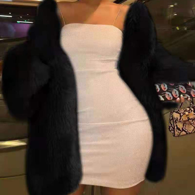 Wholesale Women's Plus Size Mid Length Long Sleeve Faux Fur Jacket