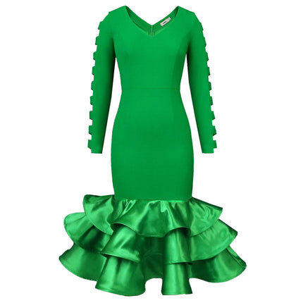 Women's Sexy V-neck Hollow Sleeve Banquet Party Cake Dress