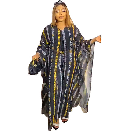 Wholesale African Women's Chiffon Cardigan Loose Robe Trousers Two-Piece Set