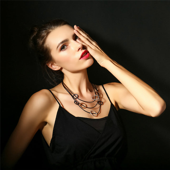 Wholesale Women's Creative Alloy Ring Hollow Multilayer Short Necklace