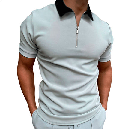 Bedrucktes Kurzarm-Poloshirt für Herren mit schmalem Reißverschluss am Revers